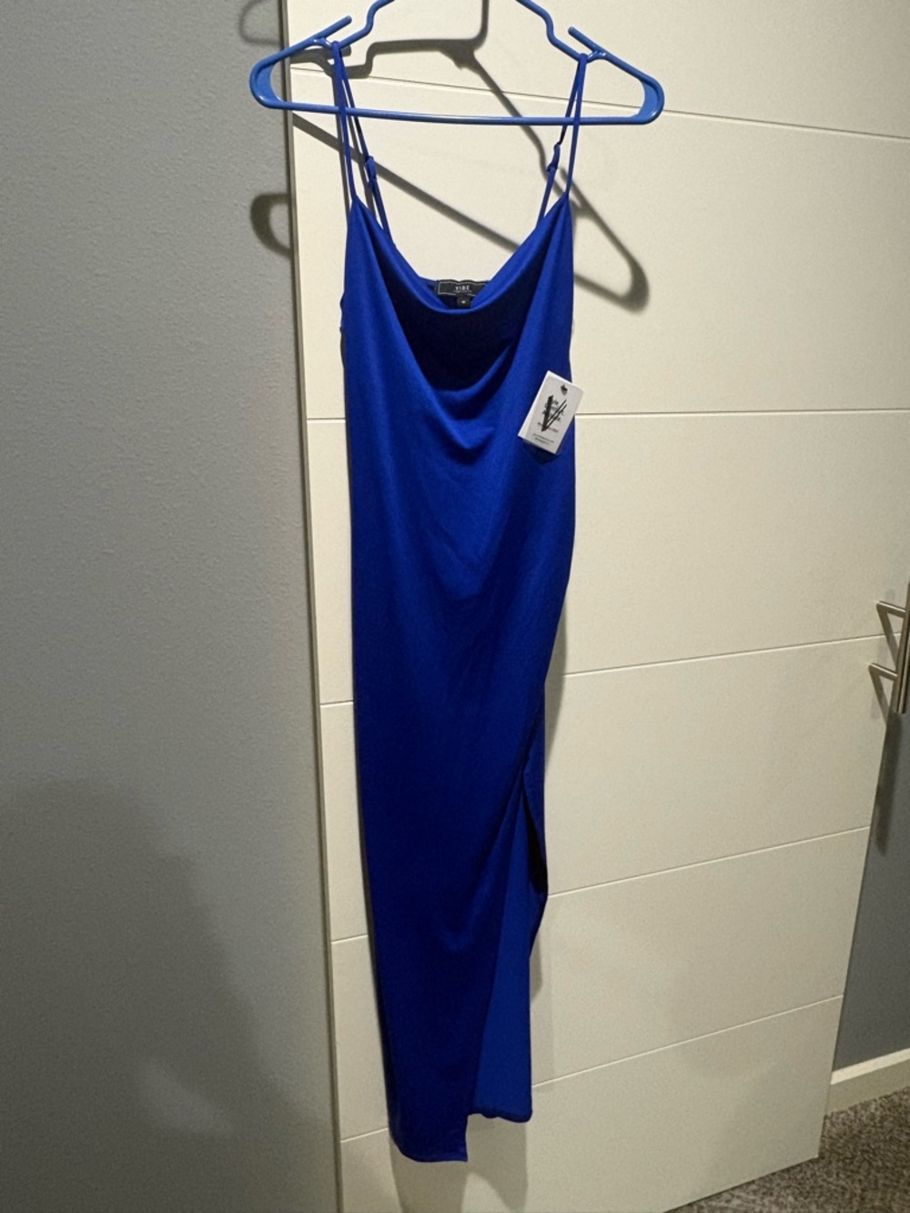 NWT Vibe Sportswear Cowl Neck Strappy Back Midi Dress Blue Medium